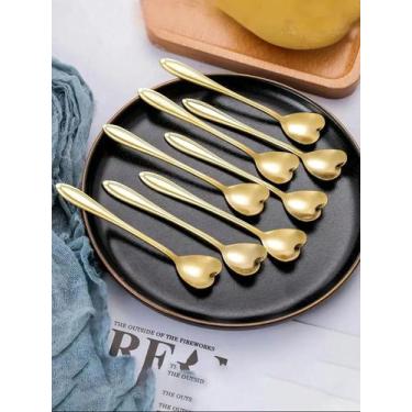 Imagem de Kit Colher Coração Douradas Café Sobremesa Chá Aço Inox 10PCS - 10UNID
