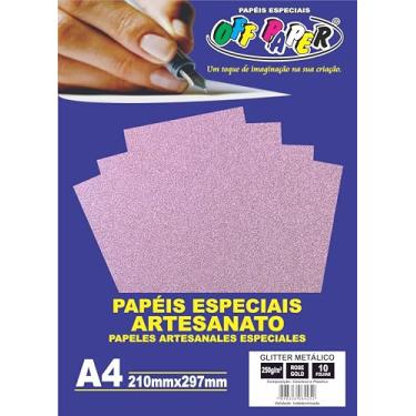 Imagem de Papel Glitter Metálico Off Paper A4 250 g/m² – Cor Rose Gold – Pacote com 10 Folhas – Brilho Premium para Artesanato e Convites