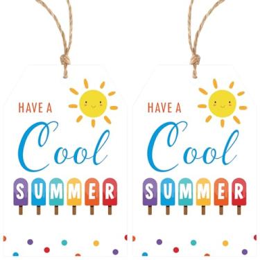 Imagem de Etiquetas de presente Have A Cool Summer com cordão, 50 peças, etiquetas de verão, etiquetas de presente de papel personalizadas para sacolas de presente, decoração de festa de verão