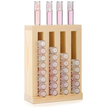 Imagem de Wonderjune Suporte de batom de madeira, protetor labial de 1,8 cm, organizador de brilho labial, protetor labial de madeira, tubo de torre, organizador de batons, para exibição de cabine de artesanato