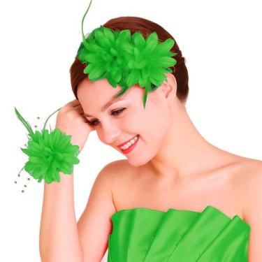 Imagem de Presilha Flor Verde Enfeite Cabelo Chapéu Penteado Festas - anjo da ma