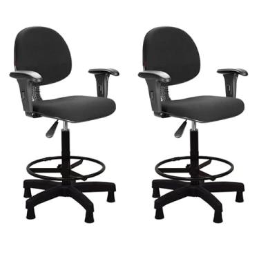 Imagem de Kit 2 Cadeiras de Escritório Preta Caixa Alta Balcão Executiva com Sapata Fixa e Braço Escritex - Conforto, Elegância e Durabilidade