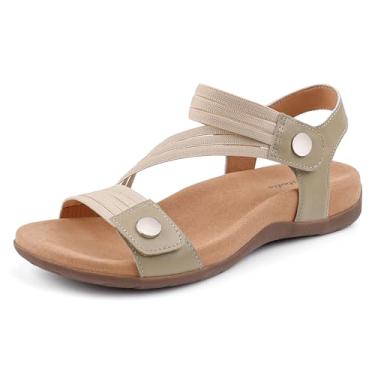 Imagem de BCSTUDIO Sandálias femininas ortopédicas confortáveis com suporte de arco para caminhada de verão sapatos rasos casuais, Arena, 39