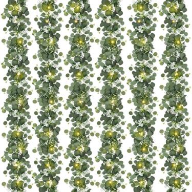 Imagem de N&T NIETING Pacote Com 6 Guirlandas Artificiais De Eucalipto Luzes, Vegetação Artificial Pés, Trepadeira Galho Operada Por Bateria Para Escadas Quarto, Decoração Casamento Festas Internas E Externas