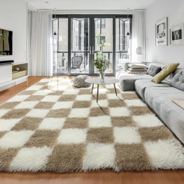 Imagem de KICMOR Tapete de sala de estar, 19 x 23 cm, tapete grande felpudo felpudo felpudo para quarto, bege e branco creme, grande, macio, para crianças, meninos, meninas, dormitório, berçário, decoração de