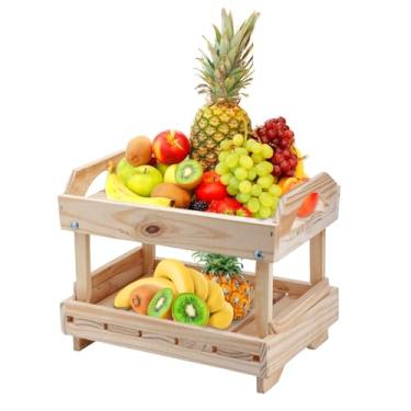 Imagem de Fruteira Bandeja Quadrada 2 Andares Bancada Mesa Madeira