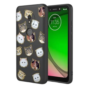 Imagem de KOARWVC Capa de telefone para Moto G7 Play, XT1952 capa com design de padrão de gato fofo capa protetora fina de TPU macio para Motorola Moto G7 Play gato preto