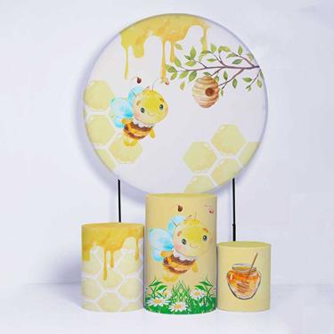 Imagem de Kit Painel de Festa Redondo de 1,50m e Trio de Cilindros Abelhinha - Fera Print