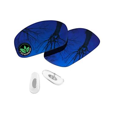 Imagem de Raydi Lentes de reposição de policarbonato e protetores de nariz para óculos de sol retangulares RayBan RB3445 61 mm - Trail Blue Mirror - Polarizado