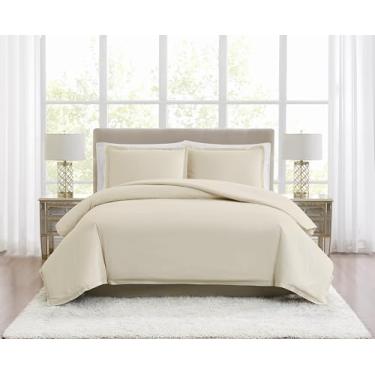 Imagem de Borghese Roma Conjunto de edredom Queen cáqui 400TC de algodão percal de 3 peças, tema sólido, para homens e mulheres, certificado de confiança Oeko-TEX