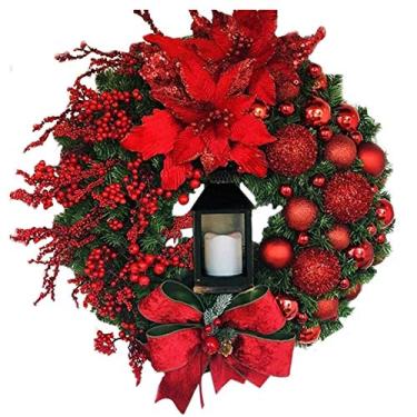 Imagem de Fantoche de mão guirlanda de Natal de 49,9 cm com luzes de vela materiais de decoração frontal de janela design moderno durável o suficiente (cor: vermelho)