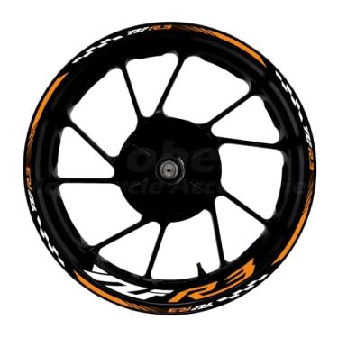 Imagem de Awonderful Kit de listras refletivas para motocicleta, adesivos de aro de roda de vinil compatíveis com Yamaha YZF R3 2013-2024 (laranja)