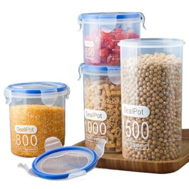 Imagem de 4 Potes Herméticos Mantimentos Redondo Tampa Vedação Cozinha Copo De Medidas