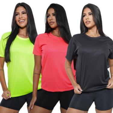 Imagem de Kit 3 Camisetas Dry Fit Feminina 100% Poliéster - JinkingStore, Verde 