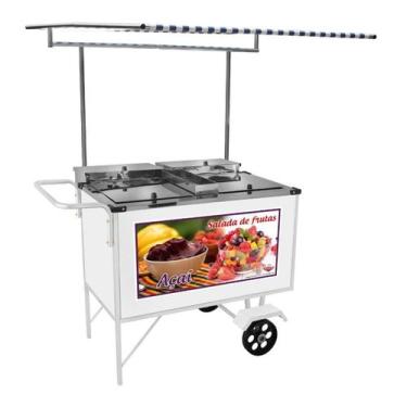Imagem de Carrinho de Salada de Frutas Açaí com Toldo e Rodas Maciças Cefaz