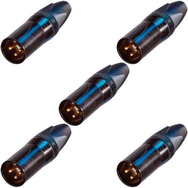 Imagem de 5 conectores neutrik xlr macho 3 polos preto/dourado nc3mxx-b