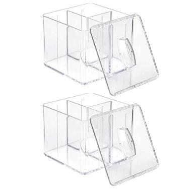 Imagem de Kit 2 Organizadores de Maquiagens com Tampa 3 Divisórias Dello Acrílico Cristal Porta Cotonete Algodão