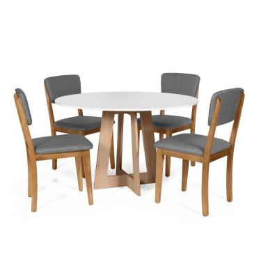 Imagem de Mesa De Jantar Redonda Montreal Bran/jade Com 4 Cadeiras Estofadas Ella Cinza Escuro