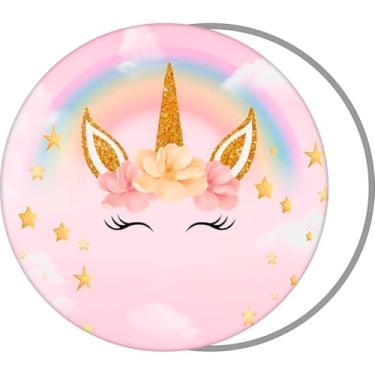 Imagem de Painel Decoração Redondo Aniversário Unicórnios Sublimado Grande 150 cm + Suporte