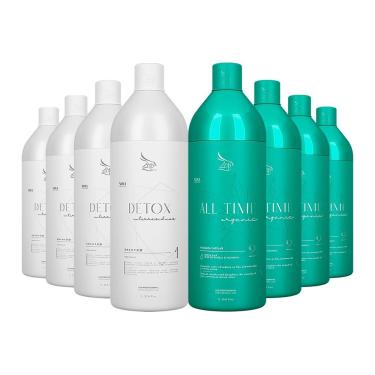 Imagem de Kit 4 Escovas Progressivas Zap All Time Orgânica + 4 Shampoos Detox 1 Litro