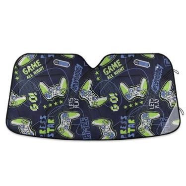 Imagem de Joysticks de jogos brilhantes capa de para-brisa legal sombra de sol para janela frontal de carro para a maioria dos sedans SUV caminhão médio