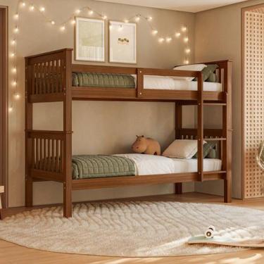 Imagem de Beliche Solteiro Madeir Maciça Reforçada Com Grade e Escada - Woodstor