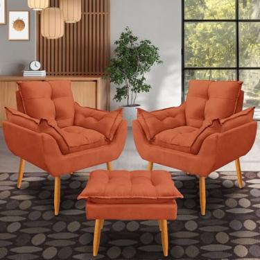 Imagem de kit 2 poltrona Emily puff descanso para os pés tecido suede (terrra cota)