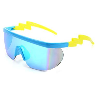 Imagem de FEISEDY Óculos de sol esportivos com escudo espelhado grande dos anos 80, óculos de esqui, parte superior, viseira futurista, feminina, masculina, B2522, C04 Céu azul, Normal size ZigZag Temple