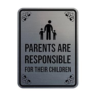 Imagem de Signs ByLITA Retrato redondo pais são responsáveis por seus filhos placa de porta ou parede plástico ABS durável | Gravação a laser | fácil instalação | Placa de segurança para piscina (prata escovada