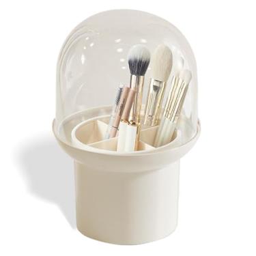 Imagem de kumet Porta-pincéis de maquiagem, organizador de 4 compartimentos, caixa de armazenamento para cosméticos, esmaltes e itens pequenos (branco)