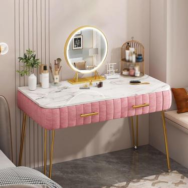 Imagem de Penteadeira Com Espelho Led Para Quarto, Mesa De Maquiagem Com Gaveta Deslizante Espaçosa, 3 Modos De Iluminação, Pink, 80cm/31.5in