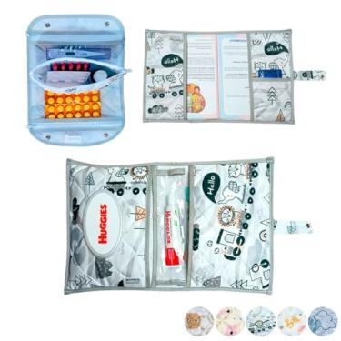 Imagem de Necessaire Porta Remédios Portátil + Porta Fraldas, lenço Umedecido e Pomada + Porta Caderneta de Vacinação Para Bebê(TRENZINHO)