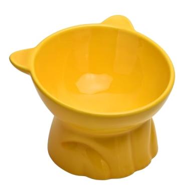 Imagem de Tigela elevada para comida de gato, tigela de água inclinada e levantada de cerâmica de 255 g, antivômito e protege animais de estimação, pratos para gatos gordos, gatos internos, gatinhos, cães