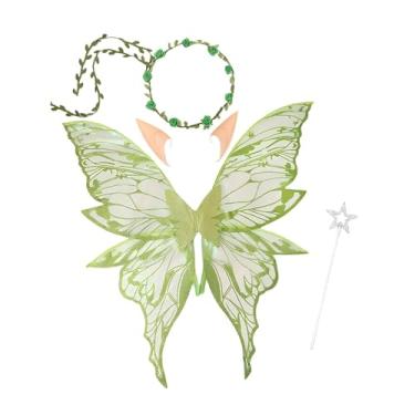 Imagem de YIJU Asas de fada confortáveis ​​para cosplay, festivais, adultos e crianças, adereços para fotos, asas de anjo, Verde
