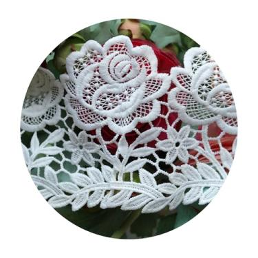 Imagem de Tecido de renda branca com acabamento de renda vintage, folha de flor, crochê liso, bordado vazado para decoração de noiva de casamento, embalagem de presente de Natal (estilo 3)