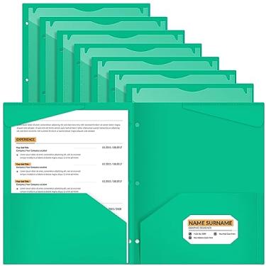 Imagem de Henoyso Pacote com 24 pastas de bolso com bolso frontal transparente, 3 furos de plástico perfurado, pastas resistentes com bolsos para 3 pastas de fichário para carta, papel, escritório, sala de aula (verde)