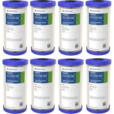 Imagem de Filtro de água Pentair Pentek ECP20-BB Big Blue Sediment, 25 cm, cartucho de substituição de poliéster de celulose plissado para toda a casa, 25,4 cm x 11,4 cm, tampa azul, 20 mícrons, pacote com 8