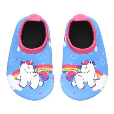 Imagem de Bigib Sapatos aquáticos para natação infantil, secagem rápida, antiderrapante, pele aquática, sapatos esportivos descalços, meias aquáticas para meninos e meninas, Unicórnio-B, 5 Toddler