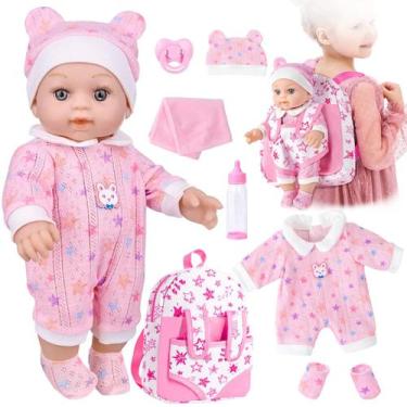 Imagem de Baby Doll BDDOLL de 12 polegadas com mochila rosa, roupas e mamadeira