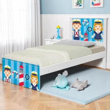 Imagem de Cama Solteiro com Cabeceira Adesivada Marinheiros - Kids Mobili