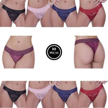 Imagem de KIT 10 Calcinha Elástico Fio Dental Tanga Renda - c2 KIT 10 CALCINHAS 