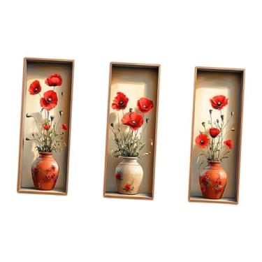 Imagem de Fenteer 3x Adesivos de parede de vaso floral, adesivos de arte, papel de parede realistas, criativos, 3D, de para vaso, murais para quarto, cozinha e