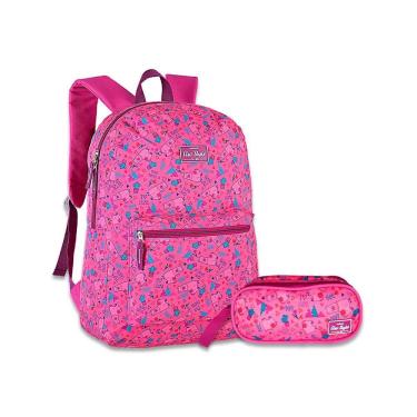 Imagem de Kit Escolar Mochila Costas E Estojo Lhama Infantil Cor Rosa