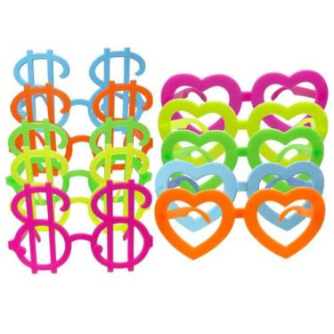 Imagem de Kit Oculos Neon 10 Cifrão 10 Coração Festa Luz Negra Brilha - Moda Sol