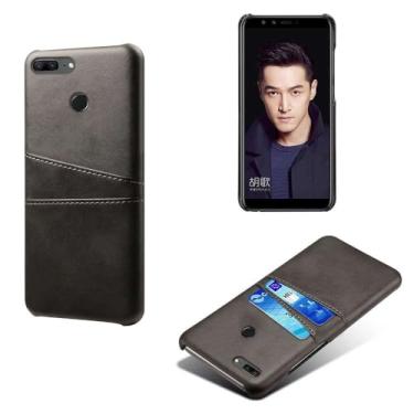 Imagem de Capas Compatível com Huawei Honor 9 Lite,Caso de couro PU-Tampa de telefone a prova de choque com 2 slots de cartão,Proteção anti-impressão digital e anti-gota-Black