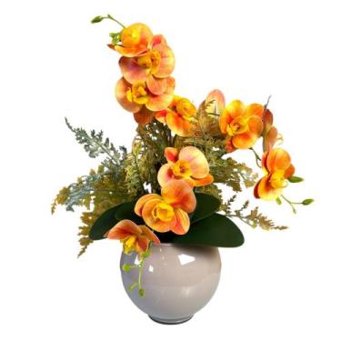 Imagem de Arranjo de Orquídea Silicone e Samambaia Decorativo - Floralis, Laranj