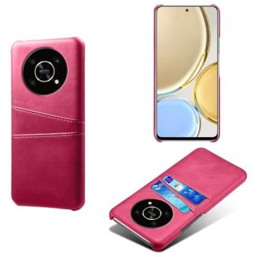 Imagem de Capas Compatível com Honor Magic4 Lite,Caso de couro PU-Tampa de telefone a prova de choque com 2 slots de cartão,Proteção anti-impressão digital e anti-gota-Rose Red