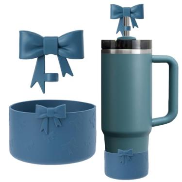 Imagem de Oddyami Conjunto de acessórios de copo para Stanley, incluindo lindos bonés de cobertura de canudo de laço de 10 mm, capa de bota de silicone para Stanley Quencher H2.0 Tumbler com alça 30 e 1,134 g