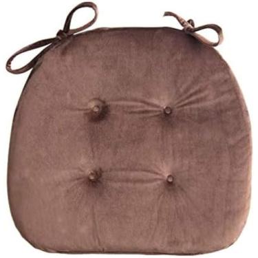 Imagem de Almofada De Assento Para Cadeira De Jantar, 17x16 Polegadas, Almofada De Cadeira Arredondada De Veludo Com Dois Laços Almofada Antiderrapante Para Cadeira De Esc, Brown., 42x40cm(17x16inch)