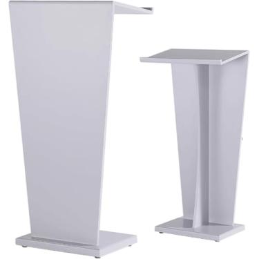 Imagem de Pódio Moderno Mdf Podium Stand Púlpito De Igreja Portátil Mesa De Apresentação De Chão Mesa De Recepção Para Sala De Aula Escritório Restaurante, Light Grey